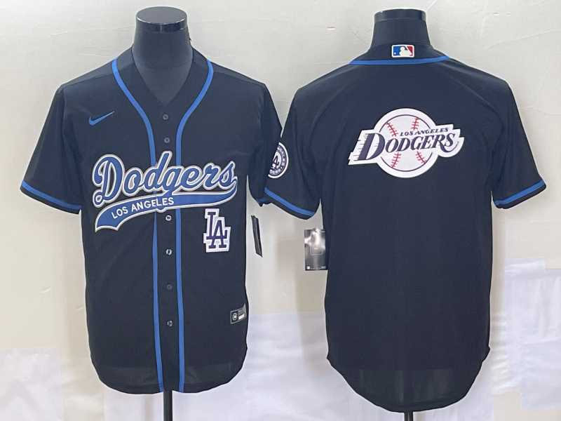 Men%27s Los Angeles Dodgers Black Team Big Logo With Patch Cool Base Stitched Jerseys->los angeles dodgers->MLB Jersey